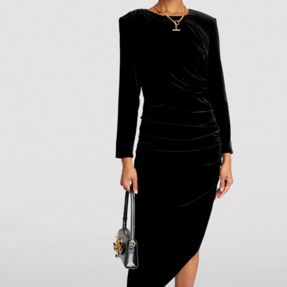 Veronica Beard Tristana Dress Black Velvet Asymmetric Midi Size 4 New Tag $698